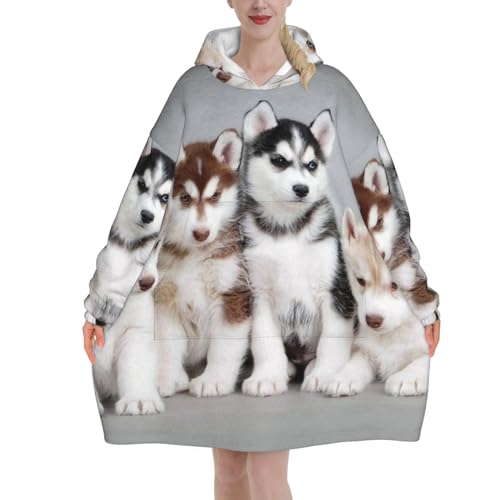 LAMAME Husky Puppies Hunde bedruckte übergroße Kapuzendecke Decke Hoodie Große Tasche Kapuzendecke von LAMAME