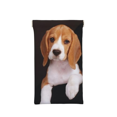 LAMAME Trendiges Brillenetui aus Leder mit Wolfsaufdruck, tragbares Brillenetui mit Quetsch-Motiv, Ovely Pet Hundebeagle, One size von LAMAME