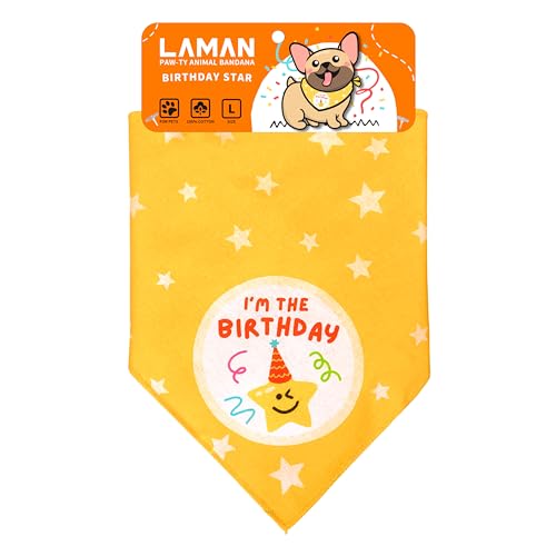 LAMAN Pawty Tier Geburtstag Bandana - 100% Natürliche Baumwolle, doppellagiges Dreieckstuch für Haustier-Geburtstagsfeiern - Ideal für kleine, mittelgroße und große Hunde & Katzen (Geburtstag, Größe von LAMAN