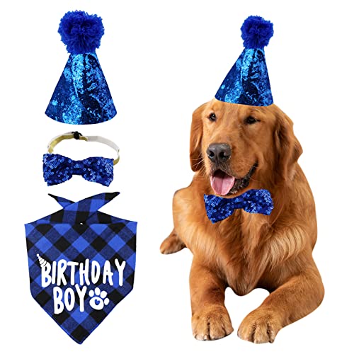 LAMXD Hund Geburtstag Bandana Hut Fliege Set, Haustiere Geburtstag Party Supplies, Hund Geburtstag Bandana Hund Geburtstag Hut Hund Fliege Geburtstag Dekorationen Toller Welpe Hund Geburtstag Outfit von LAMXD