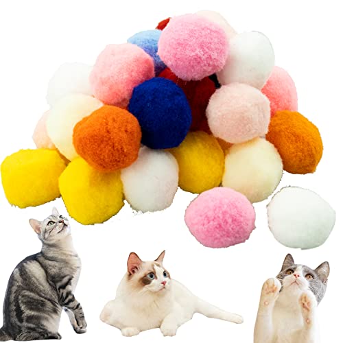 LAMXD Katzenspielzeugbälle, weiche Katzenbälle, 2,5 cm, Kätzchen-Pompons, Ball, Katze, Spielzeug, Indoor-Katzen, interaktives Pompon-Ball-Spielzeug (30 Stück) von LAMXD