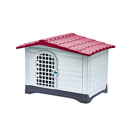 44 Zoll Outdoor Kunststoff Hundehaus Wetterfeste Hundehütte Große Outdoor Pet Shelter für Garten Hof (Blau) von LANAZU