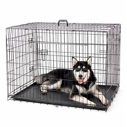 48 Zoll Metall Hundekäfig, Metall Faltbarer Drahtkäfig, Hundehaus für drinnen und draußen, leicht zu reinigen, geeignet für mittlere und große Haustiere (91 * 61 * 67cm) von LANAZU