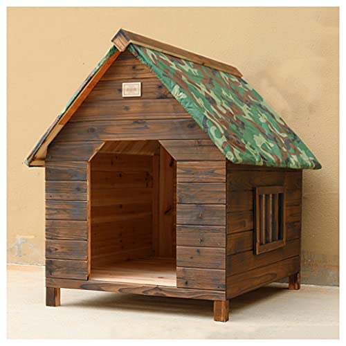 Große karbonisierte Hundehütte, Outdoor-Hundehütte aus Holz, kleine, mittelgroße und große Haustierhütte, geeignet für Garten, Innenhof (27.16×25.98×26.77in) von LANAZU