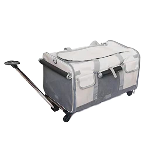 Haustier-Reisetrolley-Koffer, faltbare Katzen- und Hundeausflugtasche, abnehmbare Universalräder, geeignet für kleine Haustiere (Beige) von LANAZU