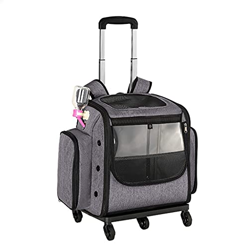 Haustierrucksack, Katzen- und Hunde-Reise-Trolley-Koffer, faltbare Haustiertragetasche mit Faltschüssel/Katzentoilette/Trinker, geeignet für kleine Katzen und Hunde (Grau a) von LANAZU