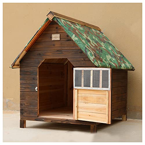 Holzzwinger im Freien, karbonisierte Zwingervilla, Haustierhaus in Kiste, leicht zu reinigen, geeignet für mittlere und große Haustiere von LANAZU