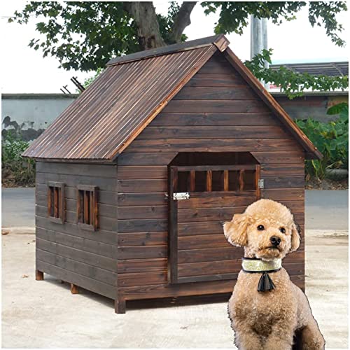 Hundehaus für draußen, Hundehaus aus Holz, Haustiervilla kleine, mittlere und große Haustierhaus, geeignet für Gärten und Innenhöfe (68,8 x 66 x 68,1 cm) von LANAZU