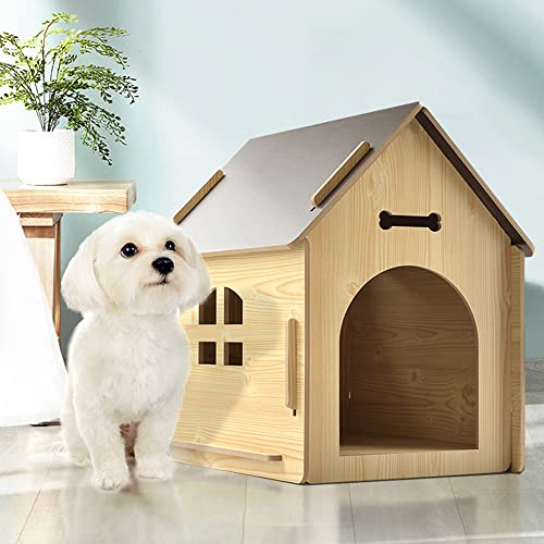 Hundehütte Indoor Holz Wetterfeste Hundehütte mit Türen und Fenstern, Kleine Katzen- und Hundehütte, Geeignet für Drinnen und Draußen (31,5x21,6x29,1) von LANAZU