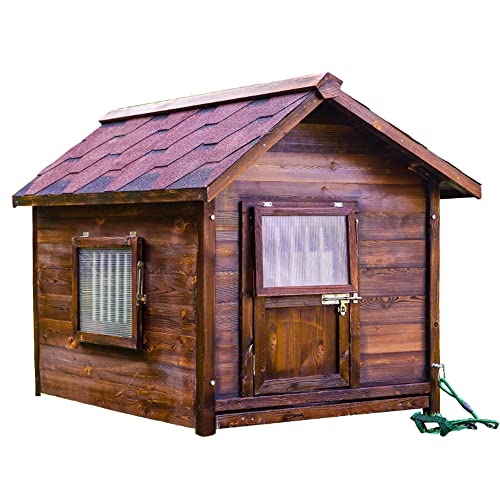 Hundehütte aus Holz, für den Außenbereich, kleine bis mittelgroße Hundehütte für drinnen und draußen, mit Belüftungsöffnungen/erhöhtem Boden, geeignet für Garten, Terrasse von LANAZU