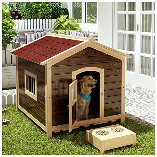 Hundehütte aus Holz für den Außenbereich, Terrassen-Hundehütte, Heimtierheim, einfach zu montieren, geeignet für kleine und mittelgroße Hunderassen (Red 29.5x26.7x29.9) von LANAZU