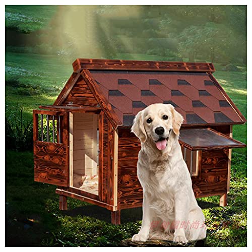 Hundehütte aus Holz für den Außenbereich, karbonisiert, Hundehütte mit Türen und Fenstern, kleiner und mittelgroßer Hundekäfig, geeignet für Gärten und Innenhöfe (73 x 61 x 74 cm) von LANAZU