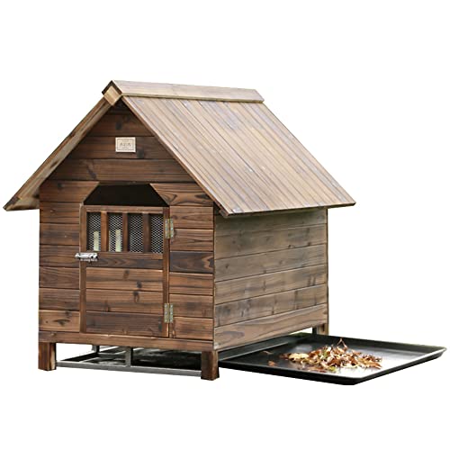 Hundehütte aus Holz für den Außenbereich, kleine und mittelgroße Haustierhütte mit Bad, geeignet für Gärten, Innenhöfe (39.5x28.3x31.5) von LANAZU