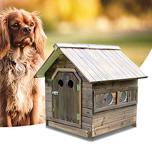 Hundehütte aus Holz für den Außenbereich mit abnehmbarem Boden, wetterfeste Haustierbox mit Regenschutz für kleine bis mittelgroße Haustiere (124,5 cm) von LANAZU