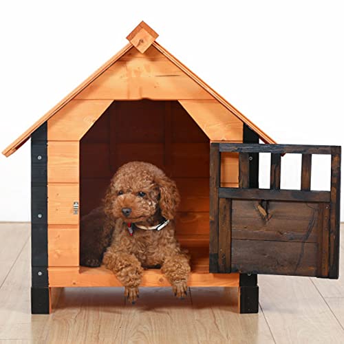 Hundehütte aus Holz für den Innen- und Außenbereich, kleine Hundehütte mit Tür, geeignet für alle Jahreszeiten, geeignet für kleine und mittelgroße Hunde (26.3x23.2x25.6) von LANAZU