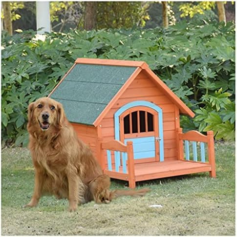 Hundehütte aus Holz mit Vorderdeck, Hundekäfig im Freien, Haustiervilla kleine, mittelgroße und große Hundehütte, geeignet für Garten, Hof von LANAZU