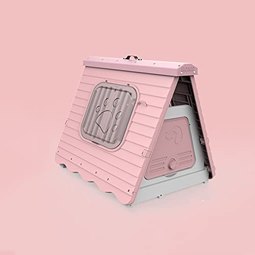 Hundehütte aus Kunststoff für den Außenbereich, Faltbare Hundehütte, Hunde- und Katzenhütte für den Innenbereich, geeignet für kleine Hunde (Pink) von LANAZU