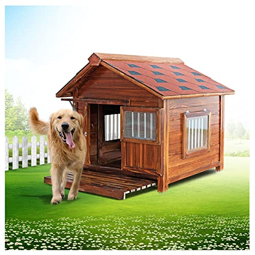 Hundehütte aus karbonisiertem Holz für den Außenbereich, wetterfeste Hundehütte aus Holz für den Innen- und Außenbereich, geeignet für kleine und mittelgroße Haustiere (35.4x27.5x33.4) von LANAZU