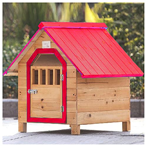 Hundehütte für den Außenbereich, Hundehütte aus Holz, große Hundehütte, wetterfeste Hundehütte, geeignet für den Garten im Freien (Rot 66 × 69 × 68 cm) von LANAZU