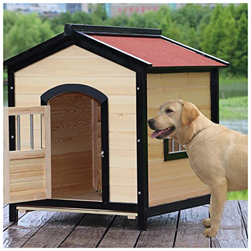 Hundehütte für draußen, Hundehütte aus Holz, wetterfeste Haustiervilla, geeignet für alle Jahreszeiten, geeignet für kleine, mittelgroße und große Haustiere von LANAZU