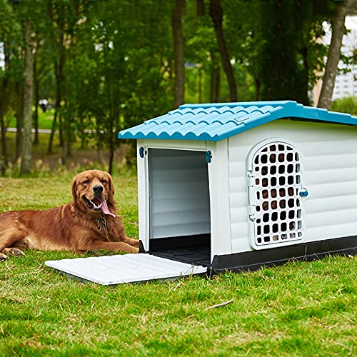 Hundehütte mit Entlüftung, 44 Zoll Outdoor Kunststoff Hundehütte, Hundekäfig und Zaun für Outdoor-Unterschlupf für mittelgroße bis große Haustiere von LANAZU