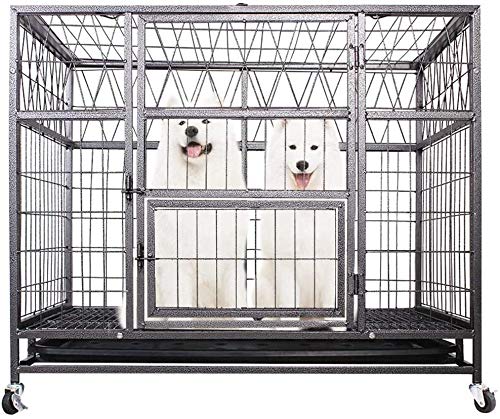 Hundekäfig Schwermetall Viereckiger Tierkäfig Katzen- und Hundebox mit Dachfenster/Tablett für kleine Haustiere von LANAZU