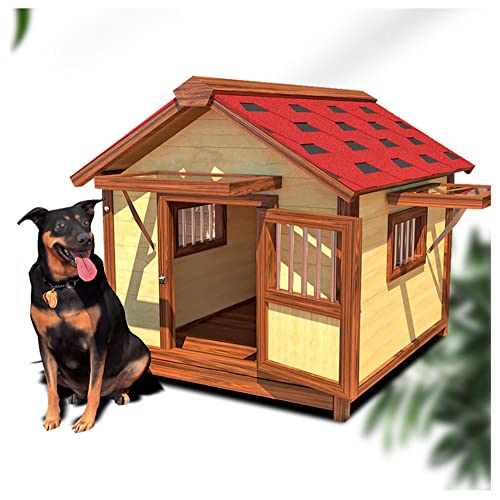 Indoor & Outdoor Wetterfeste Hundehütte, Outdoor Holzhütte mit Tür/Schattenfenster, geeignet für kleine und mittelgroße Hunderassen (39,3 x 31,5 x 35,8) von LANAZU