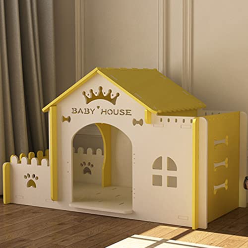 Kleine und mittelgroße Hundehütte für den Innenbereich, Katze, Hund, Villa, abnehmbares und waschbares Haustiernest, geeignet für Wohnzimmer, Balkon, Schlafzimmer (Yellow 38 * 86 * 57CM) von LANAZU