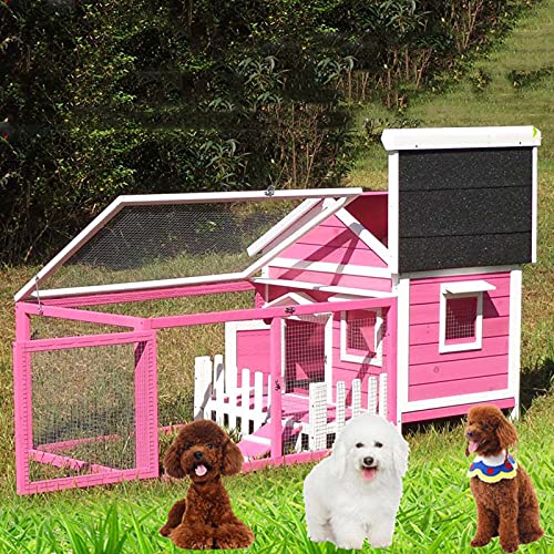 Outdoor Pet Hundebox mit Käfig Wetterfeste Hundehütte mit Veranda, Abnehmbares Tablett, Hühner- und Katzenhaus Geeignet für Garten, Terrasse (Rosa) von LANAZU