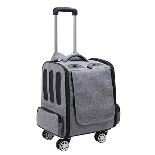 Pet Travel Trolley Rucksack, Katzen- und Hundebox, Koffer mit Schwenkrädern, Geeignet für kleine und mittelgroße Haustiere ​ (Grau a) von LANAZU