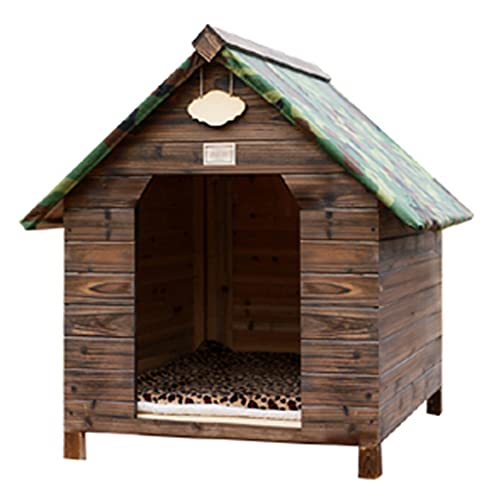 Regenfeste Hundehütte für den Außenbereich, Hundekäfig aus Holz, karbonisierte, wetterfeste Hundehütte, geeignet für kleine und mittelgroße Haustiere (38.97×36.22×37.40in) von LANAZU