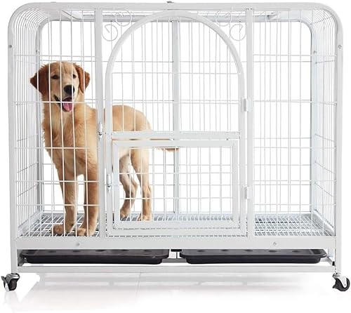 Stahl Hundekäfige, Mittlere und Große Transportkäfige für Haustiere, Übungsgitter für Katzen und Hunde, Geeignet für Gärten und Innenhöfe (L: 110 * 73 * 95cm) von LANAZU