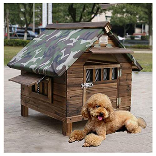 Wetterfeste Hundehütte für den Außenbereich, große Hundehütte aus Holz, Katzen- und Hundehütte, geeignet für kleine und mittelgroße Haustiere (27,16 × 25,98 × 26,195,6 cm) von LANAZU