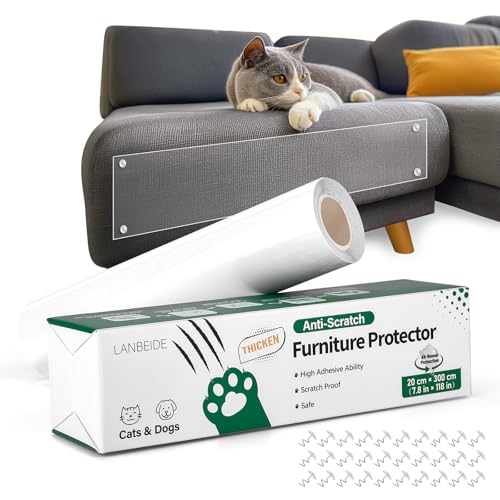 LANBEIDE Kratzschutz Sofa Katze,Kratzschutz Katze Tape with 30 Fixieren Kunststoffabdeckung Selbstklebend Klar Flexibel Sofa Guard Einseitig Klebend Abschreckend Training Tape (20cmx3m) von LANBEIDE