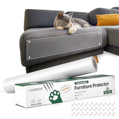 LANBEIDE Kratzschutz Sofa Katze,Kratzschutz Katze Tape with 30 Fixieren Kunststoffabdeckung Selbstklebend Klar Flexibel Sofa Guard Einseitig Klebend Abschreckend Training Tape (30cmx3m) von LANBEIDE