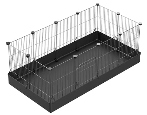 LANGXUN DIY Kleintier-Laufstall, Haustier-Laufstall, Kaninchenkäfig, Meerschweinchenkäfig, Welpenlaufstall, Kätzchen-Laufstall, tragbarer Metalldraht-Hofzaun (12 Metallplatten + Matte (30 x 38 cm) von LANGXUN