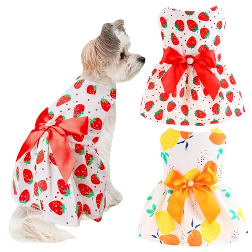 2 Stück Hundekleider Kleine Hunde Kleidung Mädchen Outfit für Haustiere Welpen Kleider Floral Sommer Niedlich Weibliche Katze Kleid (Large) von LAPOHI