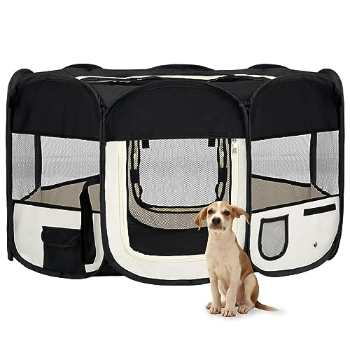 Faltbarer Welpenlaufstall mit Tragetasche, LAPOOH Welpenlaufstall, Laufstall Hund, Hundelaufstall, Hundepark, Katzengehege, Hundezelt, Auslauf Für Hunde, Schwarz 145x145x61 cm von LAPOOH