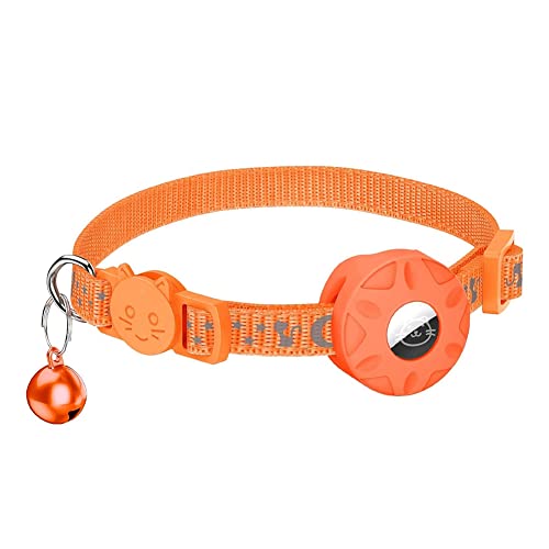 LAPOOH For Air Tag Katzenhalsband, reflektierendes Halsband für Katzen mit Sicherheitsschnalle und wasserdichter Halterung in 3/8 Breite, Orange von LAPOOH