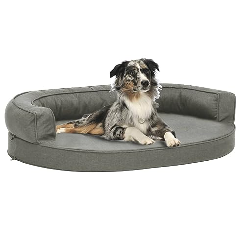 LAPOOH Hundematratze, Hundebett, Hundekissen, Hundematte, Dog Bed, Hunde Bettchen, Hunde Matratze, Hundepolster, Katzenbett, Ergonomisch 75x53cm Leinenoptik Grau von LAPOOH