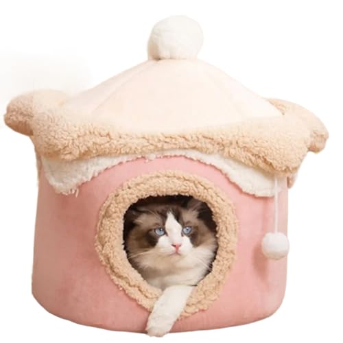 LAPOOH Katzen- und Hundehütte, warm, Winter, tiefer Schlaf, Haustiernest, geometrisches Eishaus, lustiges Komfort-Nest für mittelgroß, Rosa, 48 x 48 cm von LAPOOH