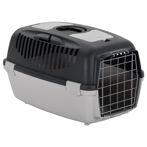 Transportbox für Haustiere Grau und Schwarz 61x40x38 cm PP, LAPOOH Katzentransportbox, Transportbox Katze, Katzenkorb Transport, Hundetransportbox, Katzenbox, Hundebox von LAPOOH