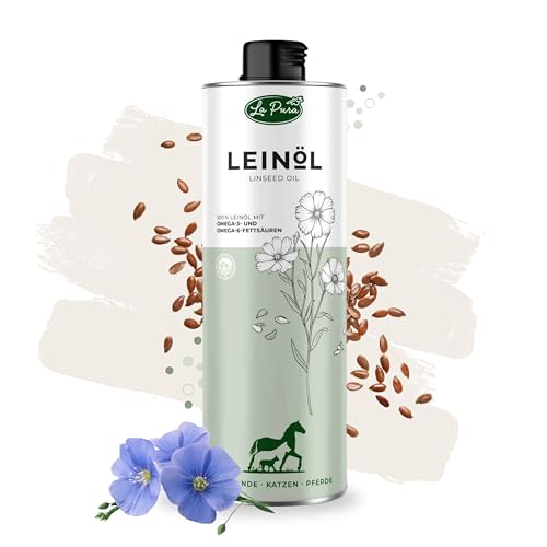 LaPura Leinöl für Hunde, Katzen & Pferde, wertvolle Omega 3 und Omega 6 Fettsäuren, Vitamin E, kalt gepresst, Barf Ergänzung, Leinsamen Futteröl 1000 ml von LAPURA