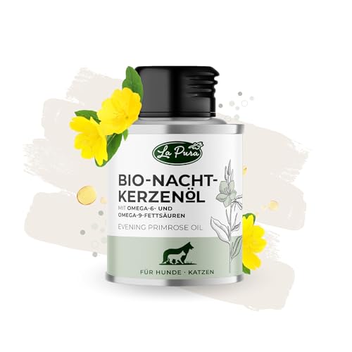 LaPura Nachtkerzenöl Bio für Hund & Katze für EIN glänzendes Fell und zur Stärkung des Immunsystems, auch optimale Barf-Ergänzung, Futteröl 100 ml von LAPURA