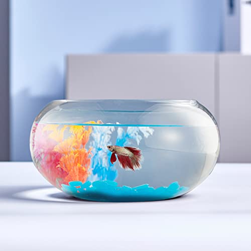 LAQUAL Glas-Fischschale mit Dekor, enthält fluoreszierende Steine und bunte Kunststoffbäume, kleine Fischschale/Vase/Aquarium für Betta-Fische/Goldfische, schöne Heimdekoration von LAQUAL