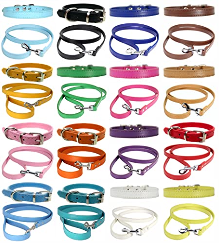 Vibrant Hundehalsband und Leine aus Leder, Kombi-Set für Welpen, Hunde, S, M und L (27 cm – 33 cm Halsumfang), Hellrosa von LARRYROO