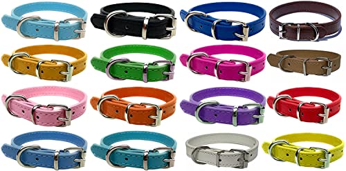 Starkes Lederhalsband für Welpen, Katzen, Kätzchen, Hunde – für kleine, mittlere, große und extra große Haustierhalsbänder (extra groß (45 cm - 55 cm Halsumfang), Dunkelbraun von LARRYROO