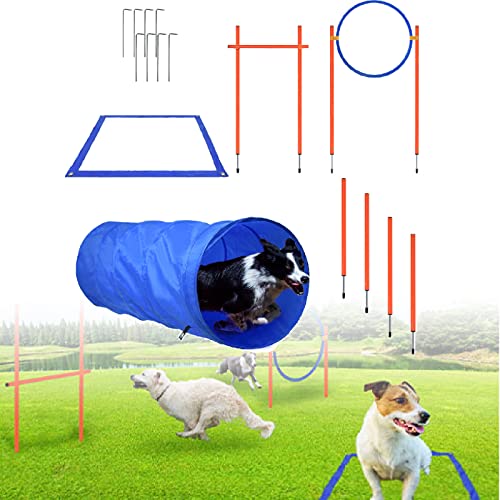 LARS360 Agility-Ausrüstungsset für Hunde Pet Agility Trainingsgeräten Hindernisse mit Hundetunnel Sprungring Stangen Hürdenstange Höhenverstellbar Hürdenset von LARS360