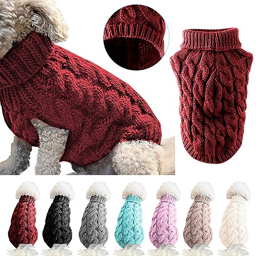 LASIEYO Hundepullover,Mittelgroß Hunde Rollkragen Strickpullover Winter Warmer Hund Pullover Haustier Warme Pullover für Mittelgroß Hunde (XL, Rot) von LASIEYO