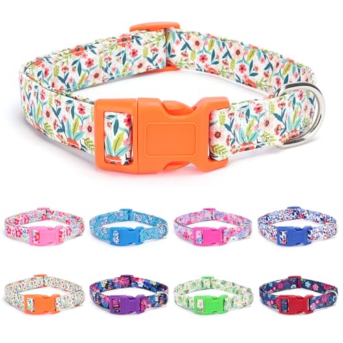 LASOCUHOO Hundehalsband, weicher Stoff, Welpenhalsband, Blumendruck, verstellbares Hundehalsband für kleine, mittelgroße und große Hunde von LASOCUHOO